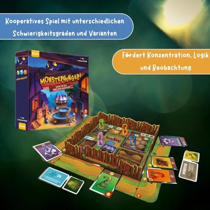 AUZOU Monsterhunger! Kooperatives Brettspiel für 1-4 Spieler ab 7 Jahren, 3-D Spielaufbau, füttert Monster und rettet das Dorf – Bild 5