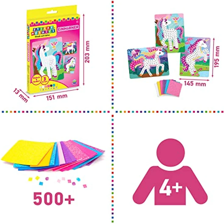 Sticky Mosaics ORB Travel Pack Einhorn Mosaik Klebebilder Reisespiele für Kinder Bastelset Geschenke für Mädchen & Jungen, Moosgummi Aufkleber Beschäftigung Geschenkideen Deko basteln ab 4 Jahre – Bild 4