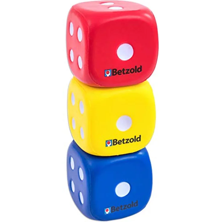 Betzold 35453 - Schaumstoff-Würfel 3 Augenwürfel rot blau gelb - Kinder Soft-Würfel – Bild 3