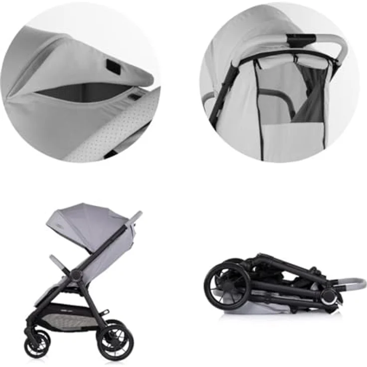Chipolino Ultera Buggy, klappbarer Kinderwagen mit Federung, 5-Punkt-Gurt und Hinterradbremse, hellgrau – Bild 4