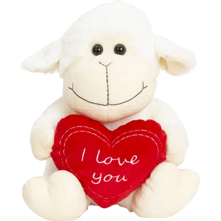 Geschenkestadl Schaf mit Herz Aufschrift „I love you“, 30 cm Kuscheltier Plüschtier in Weiß mit rotem Herz