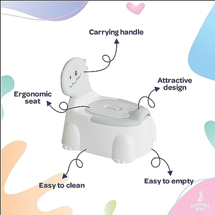 SUPERBE BEBE Töpfchen für Kinder - Lern Toilette im Dinosaurier-Design mit Rückenlehne, abnehmbarem Topf und ergonomischem Spritzschutz, geeignet für bis zu 5 Jahre, verschiedene Farben erhältlich – Bild 2