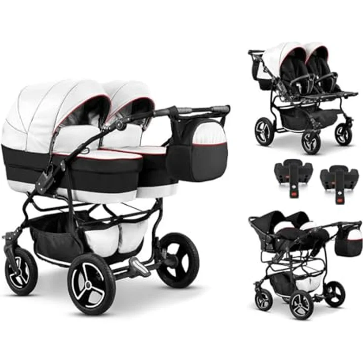 Elcar Zwillingskinderwagen 5 in 1 Twin Star inkl. Autositze und Iso Bases - Federungen & große Luftbereifung - in 16 Farben – Bild 1