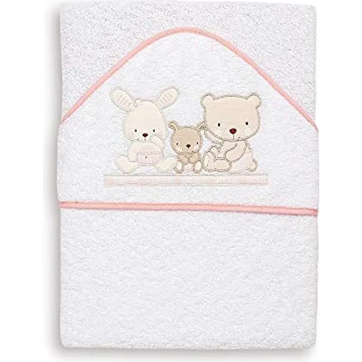 Interbaby 01080-12 Baby Kapuzenbadetuch LOVE, weiss e rosa, Rosa