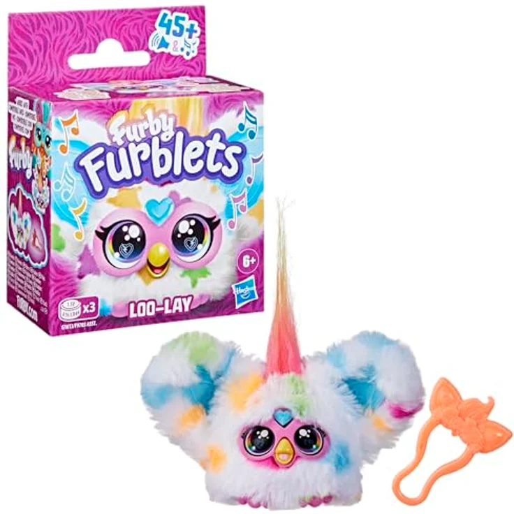 Furby Furblets Loo-Lay Mini, interaktives Kuscheltier mit über 45 Geräuschen in Furbisch, weiß-gepunktet, für Kinder ab 6 Jahren, inkl. Schlüsselanhänger – Bild 3