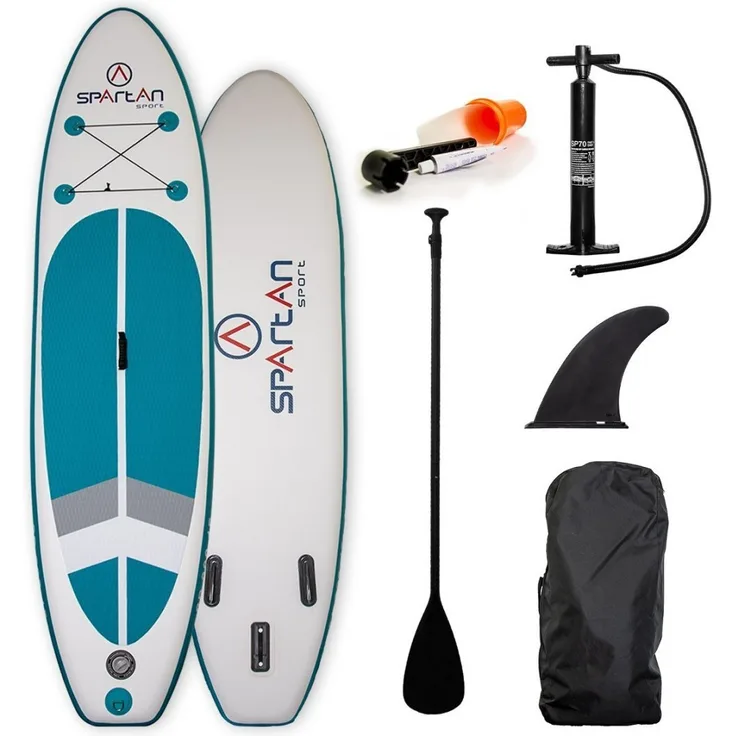 Spartan SUP SPARTAN Brett 300 x 76 x 15 cm, aufblasbares Stand-Up-Paddle-Board in Türkis, maximale Belastung 130 kg, inkl. Aluminium-Paddel und Transporttasche