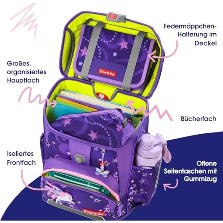 Step by Step Schulranzen-Set Cloud „Pegasus Liv“, 5-teiliges Set in lila mit ergonomischem Tornister, höhenverstellbar und Reflektoren, für Mädchen ab der 1. Klasse, 19L – Bild 5