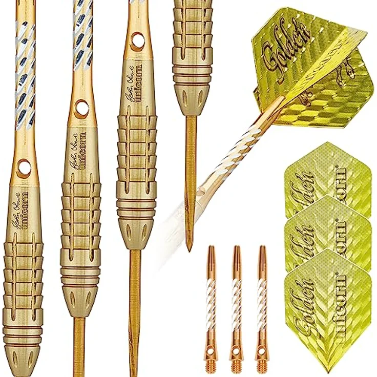 Unicorn Steeltip Dartpfeile Set | John Lowe World Champion Phase 3 Golden 21g | 90% Tungsten Barrels & Volute Points – Bild 1