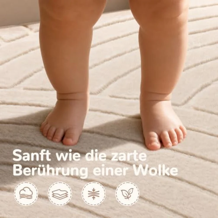 Tuocal Krabbelmatte Baby Spielmatte 120x170x2,5cm, rutschfeste Schaumstoffdecke, Beige – Bild 4