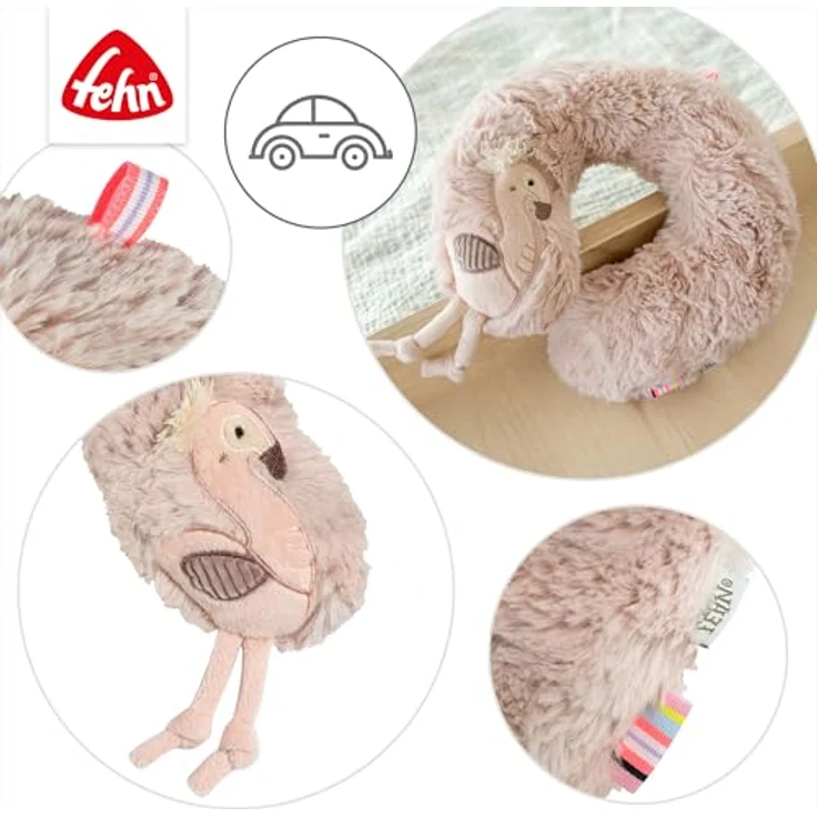 Fehn Nackenstütze Flamingo, Ergonomisches Nackenkissen mit Tierapplikation, 24 x 22 cm, waschbar bei 30°C, ideal für Auto und Babyschale – Bild 4