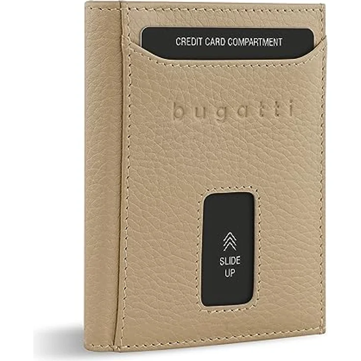 bugatti Secure Slim Mini Börse Spezial mit RV-Münzfach und RFID-Schutz aus Leder, beige – Bild 1