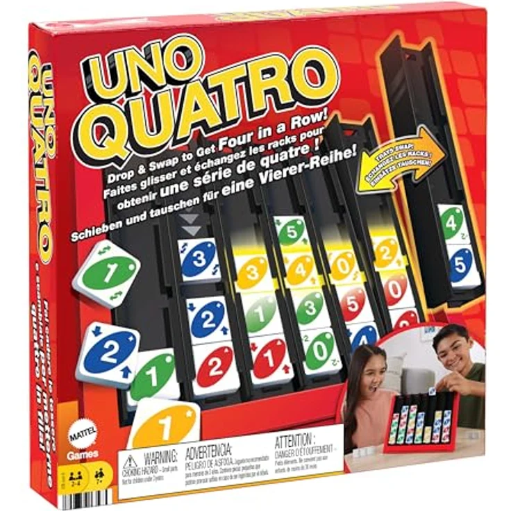 Mattel Games UNO Quatro Spiel für Film- und Familienabende, Spieleabende, Reisen, Camping und Partys, HPF82 – Bild 1