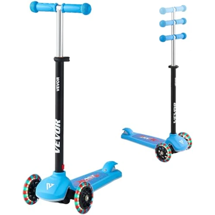 VEVOR Scooter (3 Räder) für Kinder ab 3 Jahren, Höhenverstellbarer Cityroller mit leuchtenden 5-Zoll-Rädern, rutschfestem Deck und leichtem Aluminiumrahmen, Blau, Tragkraft bis 75 kg – Bild 1