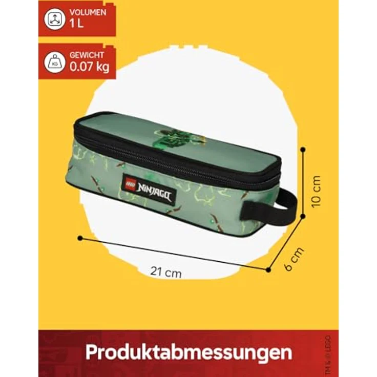 SKANDO BAGS LEGO® NINJAGO® Federmäppchen Junge Spinjitzu Master, geräumiges Faulenzer Mäppchen mit Namensschild & Tragegriff, 21 x 6 x 10 cm – für Schule & Kindergarten – Bild 3
