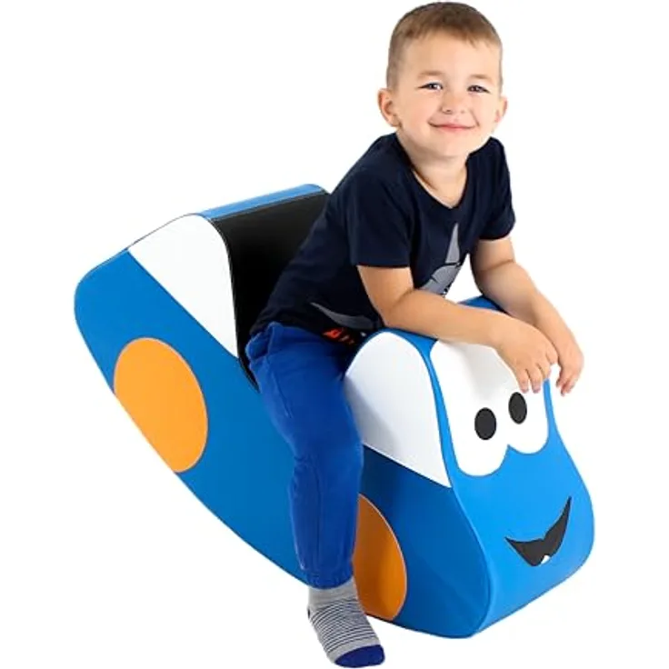 IGLU SOFT PLAY Schaukelpferd, Kinder Schaukeltier aus PE-Schaum mit veganem Lederbezug, blau, fördert motorische Fähigkeiten und Gleichgewichtssinn