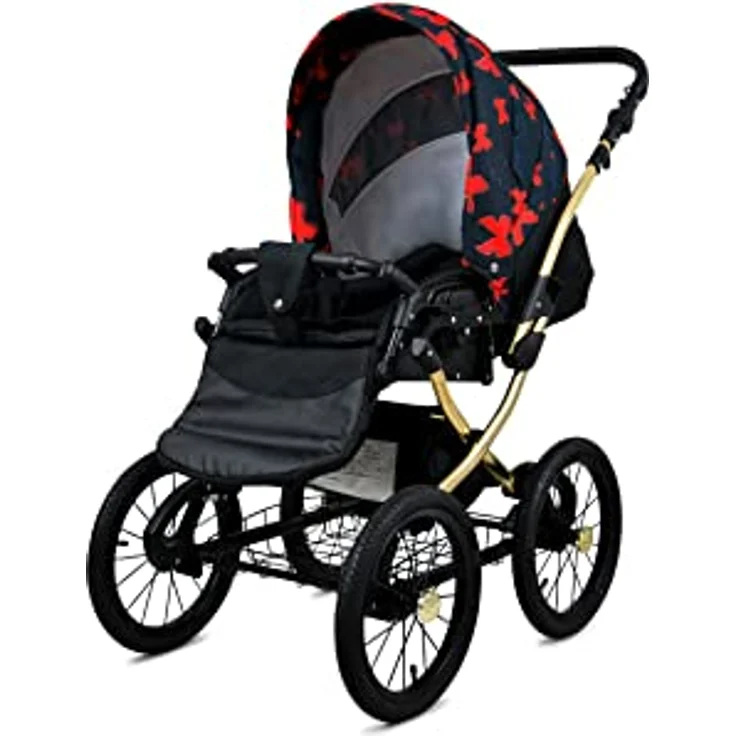 Babylux ALU 2in1 Kinderwagen für Kleinkinder – Neugeborenen Kinderwagen – Max. 15kg – Red Bow Gold Frame, verstellbare Rückenlehne und Fußstütze, lichtechte Stoffe, Fünf-Punkt-Sicherheitsgurte – Bild 3