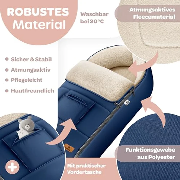 KIDIZ® Babyfußsack Baby Fußsack Winterfußsack Babyschale mit Reißverschluss Kuschelsack Babydecke Kinderwagen waschbar verschließbarer Kopfteil ,Tasche, passend für alle Kinderwagen Blau – Bild 6