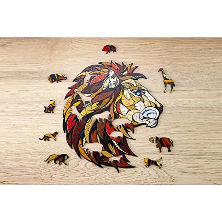 EWA Eco-Wood-Art Lion Puzzle Löwe-Farbige Holzpuzzle für Jugendliche und Erwachsene-DIY-Bausatz, Selbstmontage, kein Kleber erforderlich-100 Stück, Mehrfarbig