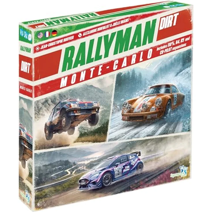 Synapses Games Rallyman: Dirt Monte Carlo, Erweiterung zum Push Your Luck Brettspiel für 1 bis 6 Spieler, ab 14 Jahren, 4-In-1 mit neuen Autos, Oberflächentypen und spezialisierten Reifen, 60+ Minuten Spieldauer – Bild 1