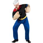 Maskworld Popeye Comic Seemann Kostüm, 6-teilig mit Hemd, Hose, Muskel-Armen und Matrosenmütze, Größe M