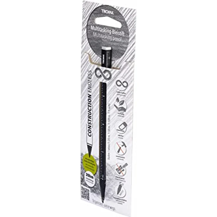 TROIKA CONSTRUCTION ENDLESS, Multitasking-Bleistift mit nachhaltiger Endlos-Schreibspitze, austauschbar, radierbar, mit Zentimeter-/Zoll-Lineal, Schwarz, 147 x 10 x 10 mm – Bild 3