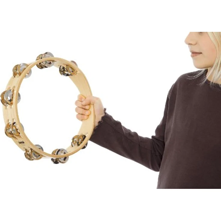 Nino 15 Tambourine, natur, zweireihig mit 16 Paar Nickelsilber Schellen, Durchmesser 25 cm – Bild 2