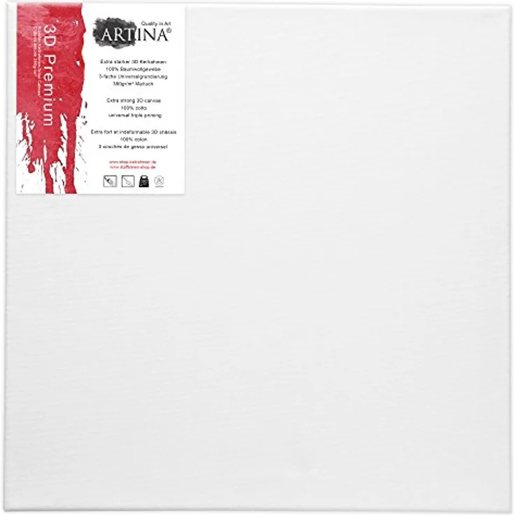 Artina 3D Leinwand 30x30cm, bespannt auf stabilem FSC® Keilrahmen, 3-fach weiß vorgrundiert, 100% Baumwolle, 380 g/m², verzugsfrei, Künstlerbedarf – Bild 2