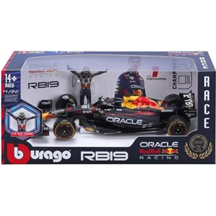 Bburago Red Bull Racing RB19 Max Verstappen #1 2023, realistisches Modellauto im Maßstab 1:24 mit Figur, offizielle Red Bull-Lizenz, empfohlen ab 14 Jahren – Bild 1