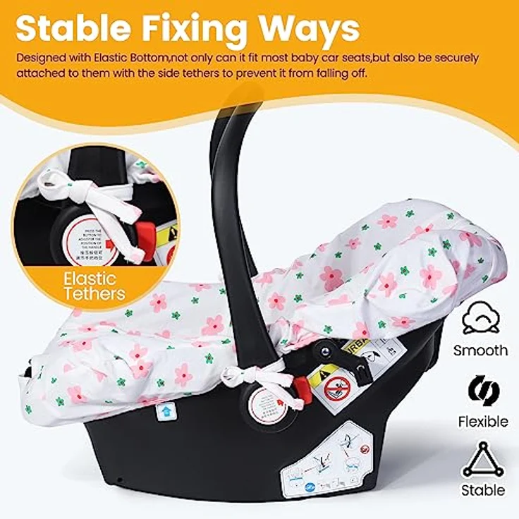 Orzbow Sommerbezug für Babyschale, Universal Schutzbezug aus 100% Baumwolle, atmungsaktiv und maschinenwaschbar, Rosa – Bild 3