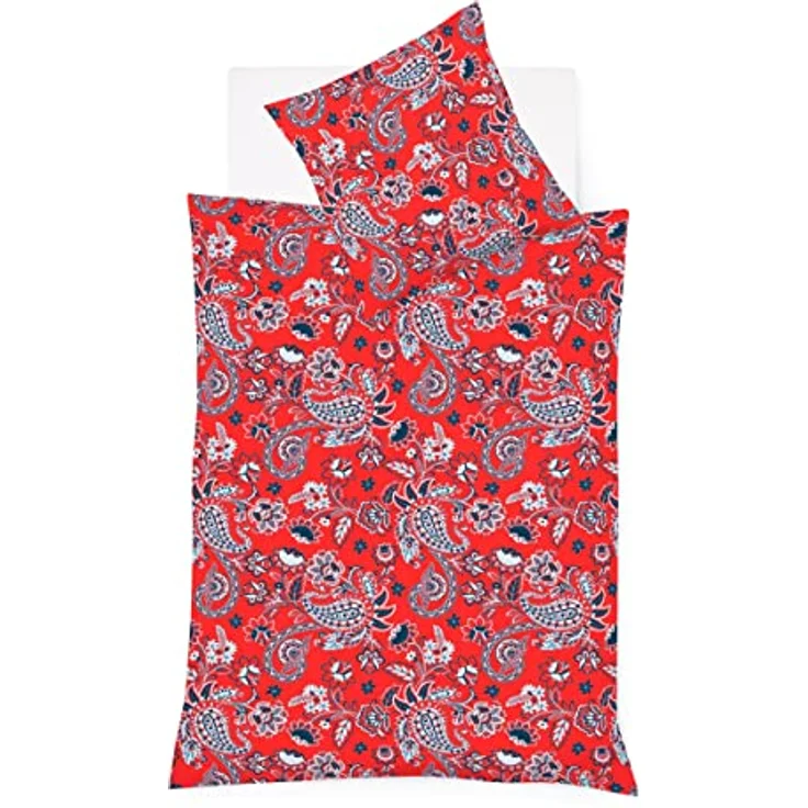 fleuresse Mako-Satin Bettwäsche 155x220 Paisley blau rot 114285-09, 100% merzerisierte Baumwolle, duftig leicht und hautsympathisch – Bild 1