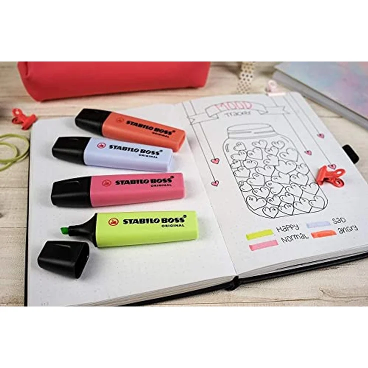 STABILO Textmarker BOSS ORIGINAL Pastel, 14 zarte Farben, Keilspitze für 2 Strichstärken 2 und 5 mm, 4 Stunden Austrocknungsschutz – Bild 5