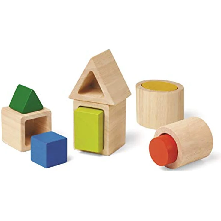 Plantoys Steckspielzeug Formenboxen, pädagogisches Spielzeug zur Geometrie- und Formenbildung, 5 bunte Formen, empfohlen ab 18 Monaten – Bild 2