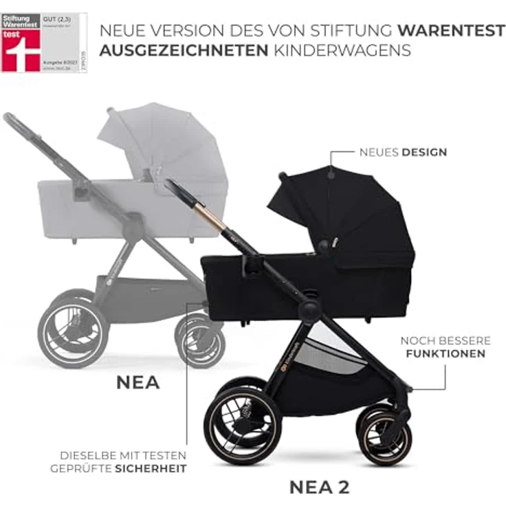 Kinderkraft Kombi-Kinderwagen NEA 2.0, 2-in-1 mit Babywanne und Sportsitz, Teleskopschieber, Zubehörset und Adapter - Midnight Black, bis 22 kg, inkl. Gratis Mobilitätsgarantie – Bild 4