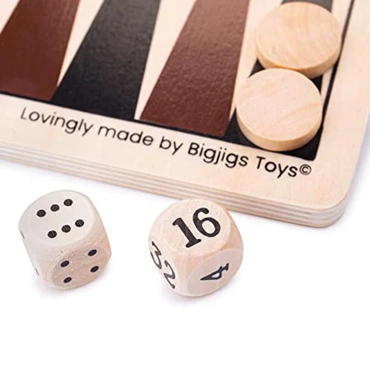 Bigjigs Toys Hölzernes Backgammon, traditionelles Brettspiel für 2 Spieler, 30 Spielsteine, geeignet für Kinder ab 3 Jahren – Bild 3