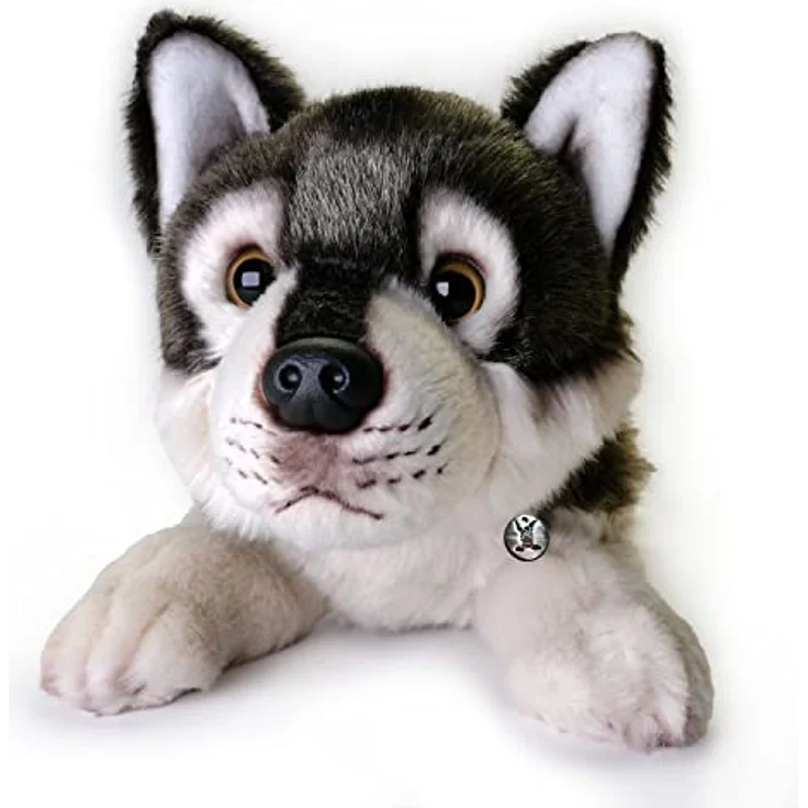 Kuscheltiere.biz Wolf Plüschtier Kuscheltier liegend MARUK, realistisches grau melliertes Plüschfell, Markenqualität SUKI, Gesamt-Länge ca. 34 cm – Bild 2