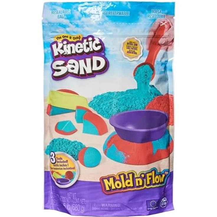 Spin Master Kinetic Sand Spielset Mold n' Flow, 2 Farben (Rot & Türkis) mit 3 Werkzeugen zum Formen und Gestalten – Bild 7