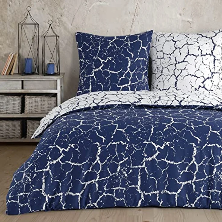 Buymax® Bettwäsche 155x220 cm, 4-teiliges Set aus 100% Baumwolle mit 2 Kissenbezügen 80x80 cm, ÖKO-TEX zertifiziert, Renforcé mit Reißverschluss, moderne Muster und pflegeleicht – Bild 1