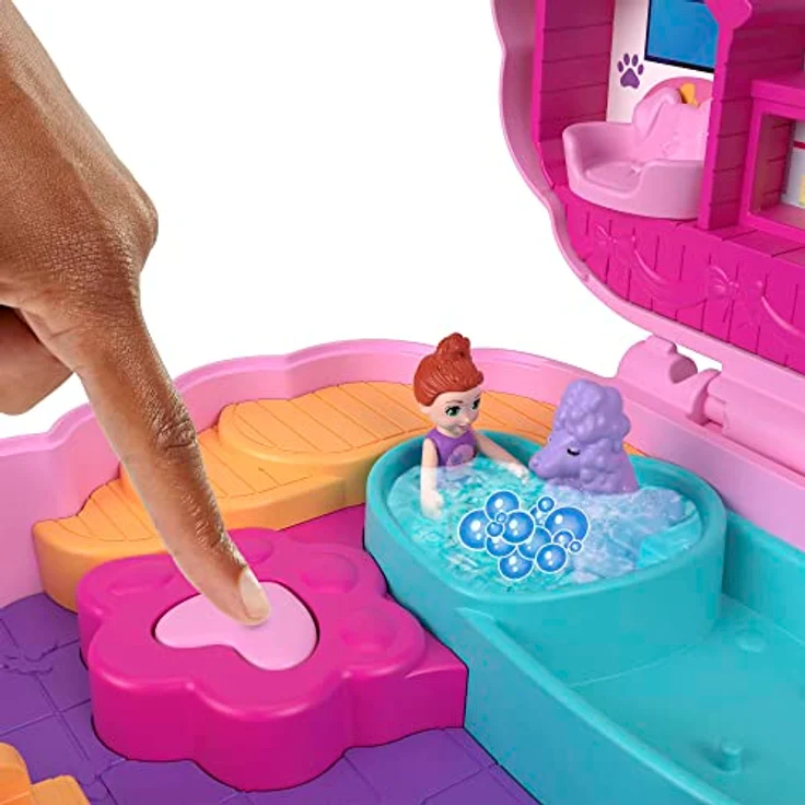 POLLY POCKET Pudel Schatulle - Spielset mit Wasserspaß und 2 Teilen mit Farbwechseleffekt, 12 Zubehörteilen und 5 Funktionen, für Kinder ab 4 Jahren, HKV35 – Bild 3
