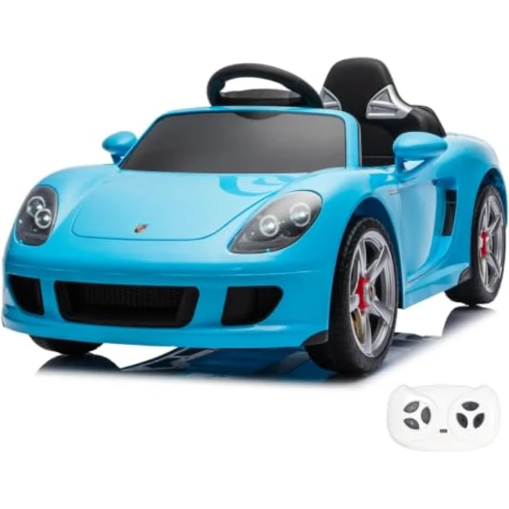 Porsche Carrera GT Elektro-Kinderauto 12V, lizenziertes Elektroauto für Kinder (1-5 Jahre), mit Ledersitz, Fernbedienung, Bluetooth und EVA-Reifen, Blau – Bild 1