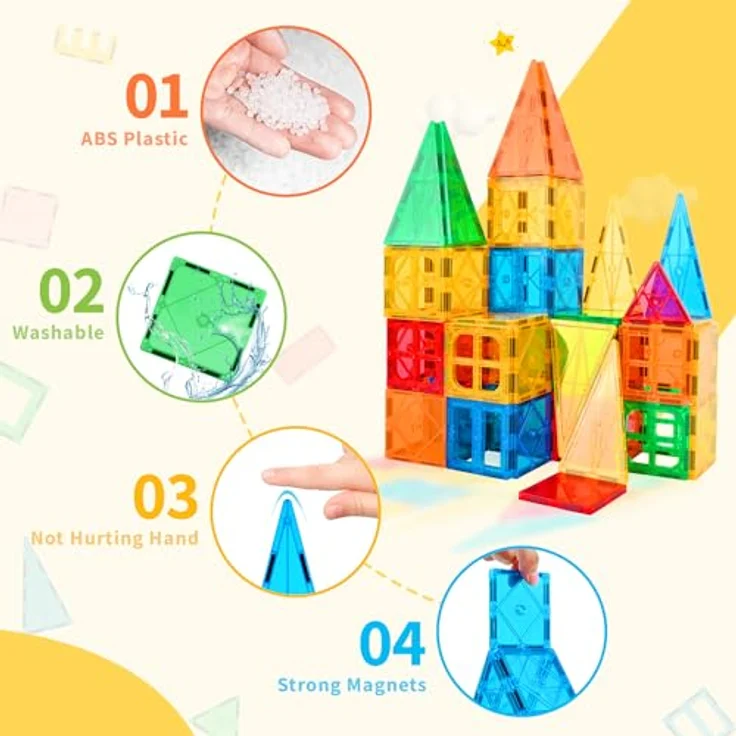 Katiago Magnetische Bausteine, 100 PCS Set mit 2 Autos, bunt, STEM Montessori Spielzeug für Kinder ab 3 Jahren, kreatives Bauspielzeug – Bild 3