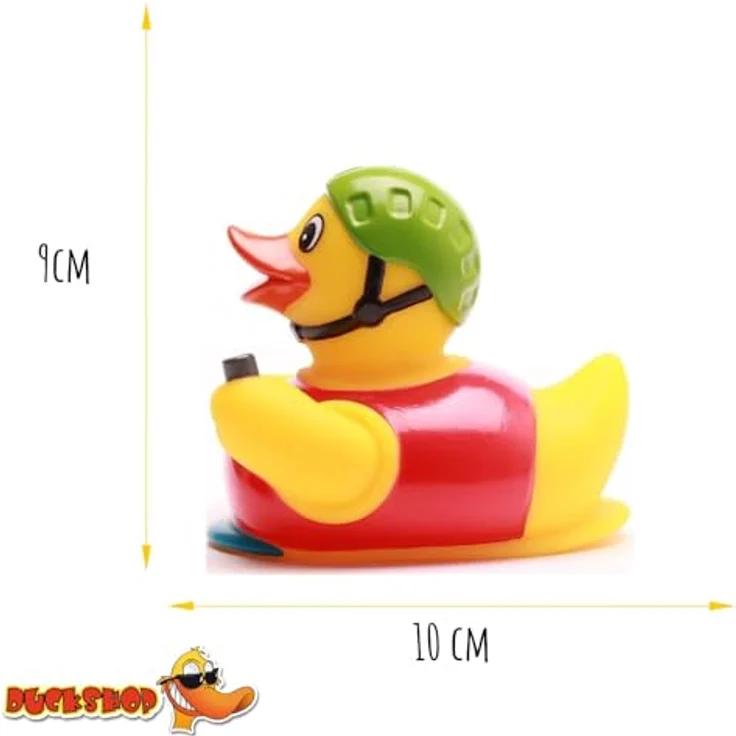 Duckshop Badeente Ruderboot, Quietscheente Kajak mit Helm und Paddel, stabil 12,5 x 9 x 10 cm, ideales Geschenk für Kanuten und Wassersportler – Bild 5