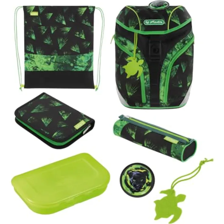 Herlitz Grundschulrucksack SoftLight Plus, Greenline Explorer, befüllt mit 18 Litern Volumen, ergonomisch, aus 68% recyceltem Material, GRS- und OEKO-TEX-zertifiziert, sicherheitsoptimiert mit Reflexmaterialien und FIDLOCK-Verschluss