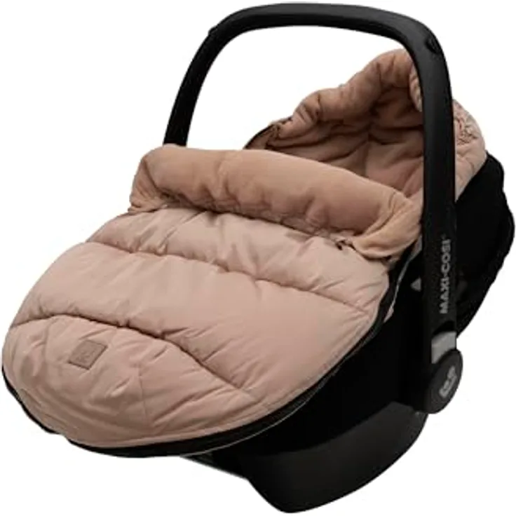 Jollein Voetenzak Groep 0+ Autostoel 3/5 Punts Gordel Puffed Biscuit - Teddy Futter, Kapuze, Reißverschluss, 100% Polyester