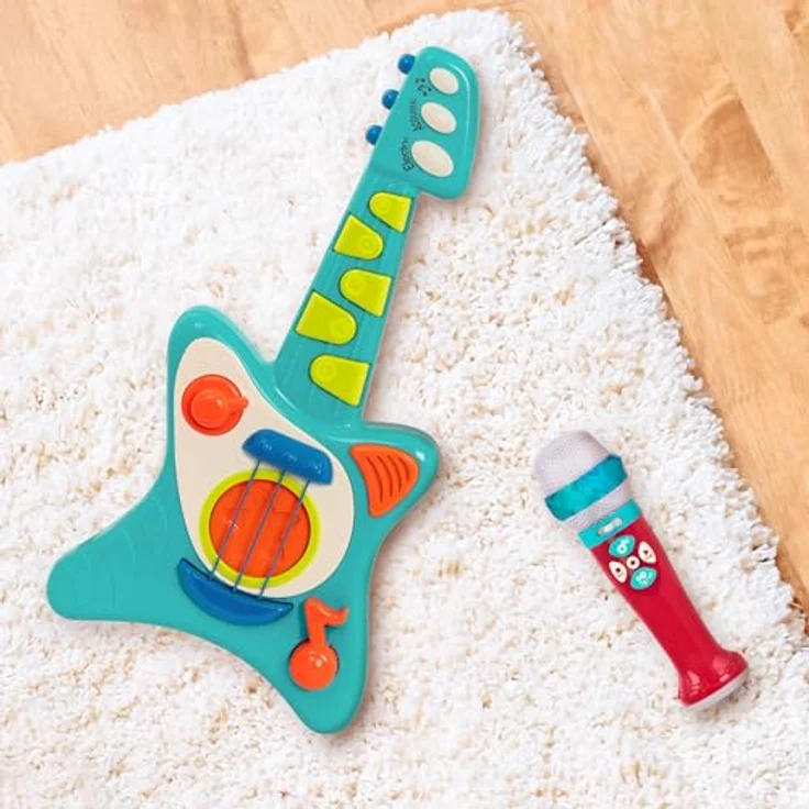 Battat BT2679Z Kindergitarre E, Instrument mit Liedern, Akustikgitarre und Elektrische Gitarre – Spielzeug für Kinder ab 2 Jahre, Blau – Bild 4