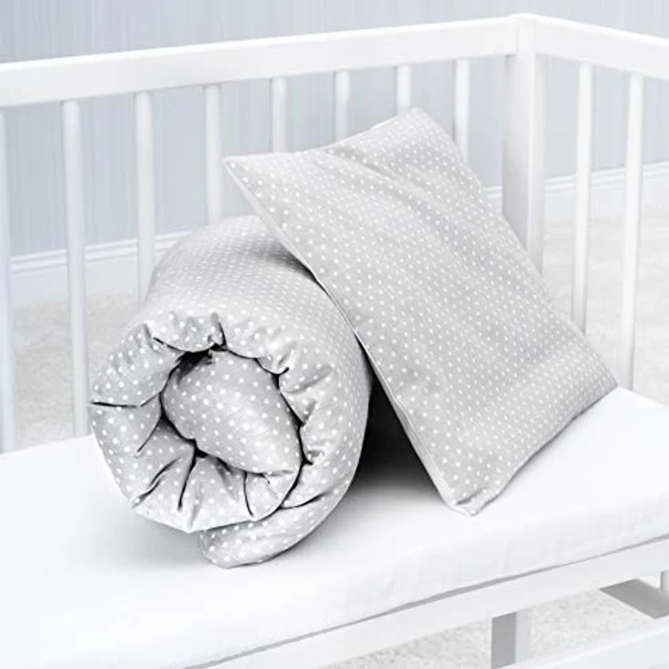 Fillikid Babybettwäsche - Deckenbezug 80x80 cm, Kissenbezug 35x40 cm - 100% Baumwolle - Kinder Bettwäsche Set mit Hoteleinschlag, OekoTex geprüft - Grau Weiß Punkte – Bild 4