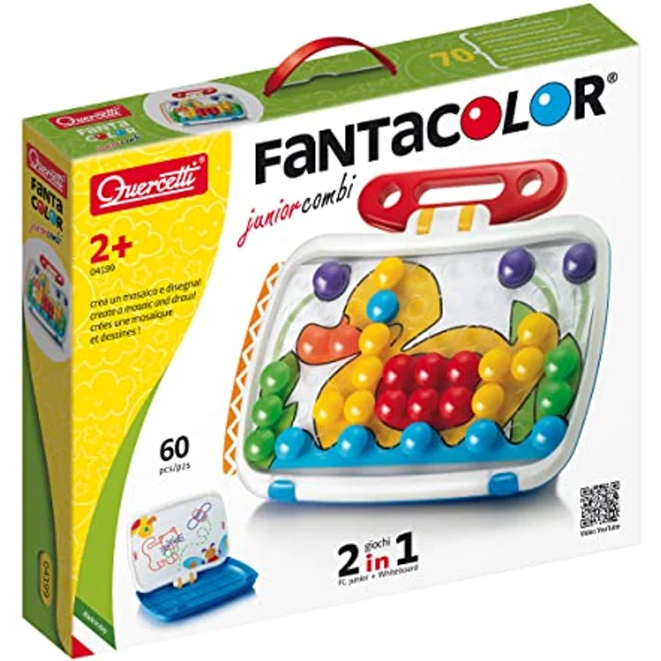 Quercetti Plug-in Mosaik Combi Junior, Maltafel mit zwei Seiten für Mosaik und Zeichnungen, geeignet für Kinder von 2-5 Jahren – Bild 1