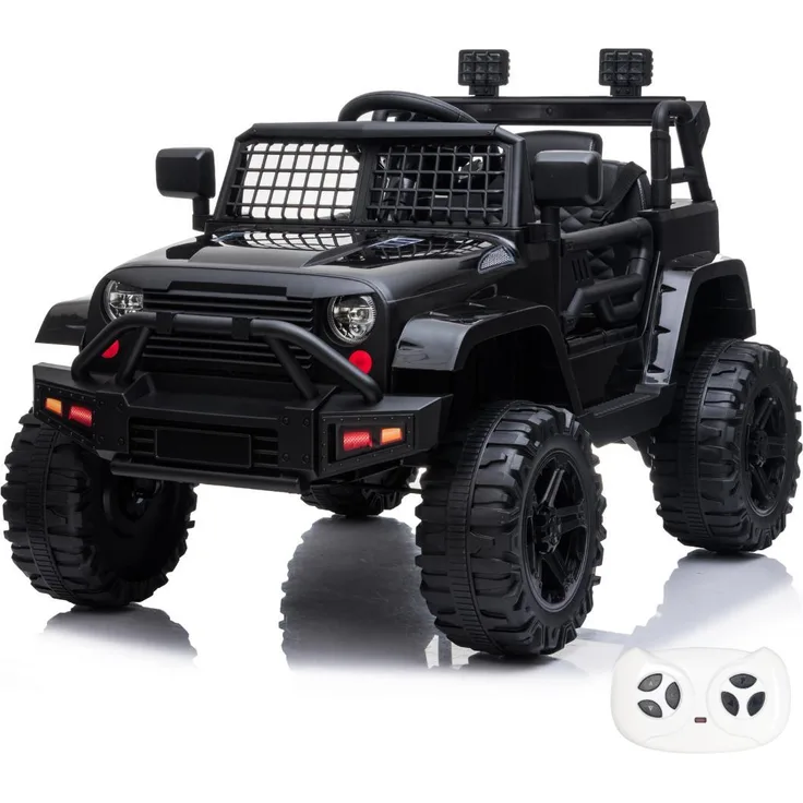 VROOOMY Trail Blazer Elektro-Kinderfahrzeug, Kinder-Jeep mit Stoßdämpfern, MP3-Player, 12V Akku und Fernbedienung, schwarz