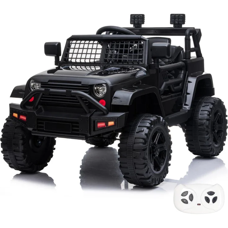 VROOOMY Trail Blazer Elektro-Kinderfahrzeug, Kinder-Jeep mit Stoßdämpfern, MP3-Player, 12V Akku und Fernbedienung, schwarz