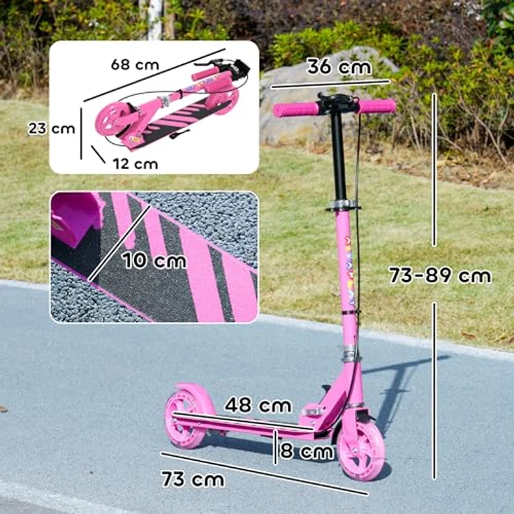 AIYAPLAY Roller Kinder Klappbar Kinderroller mit Verstellbarer Lenkerhöhe, 2 Leuchtenden Räder, Handbremse & Hinterradbremse Tretroller Scooter für 3-8 Jahre Kinder Rosa – Bild 5