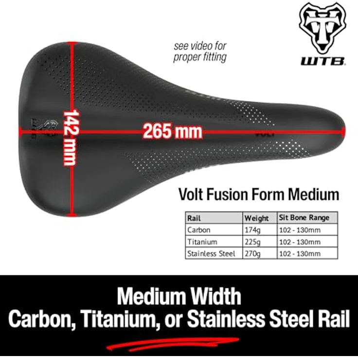 WTB Volt Medium Fusion Form Stainles Sattel Schwarz, Mountainbike Sattel mit Gel Polster aus Mikrofaser – Bild 7